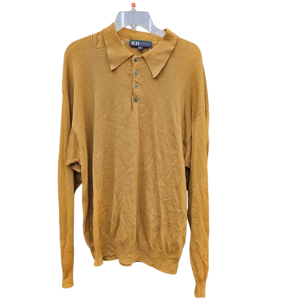 R&R Casuals  Mustard Yellow Polo Sweater Mens Size M - Picture 3 of 14